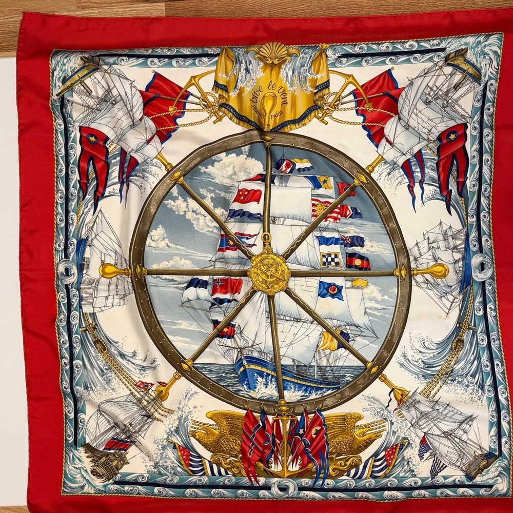 Hermes Scarf Carré 90cm (36x36") Vive Le Vent Silk Red Multicolor